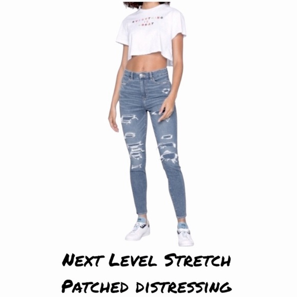 American Eagle Outfitters Jeans patches underneath distress Next Level Stretch 8 - Picture 3 of 14